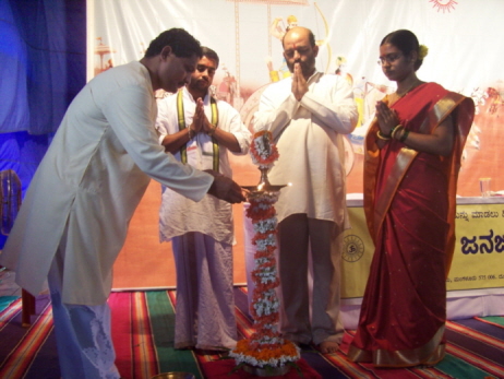 Inaugration of the program by lighting samai (An oil lamp) by dignataries